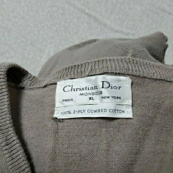 CHRISTIAN DIOR XL Combed Cotton V Neck Sweater Taupe - Picture 5 of 8